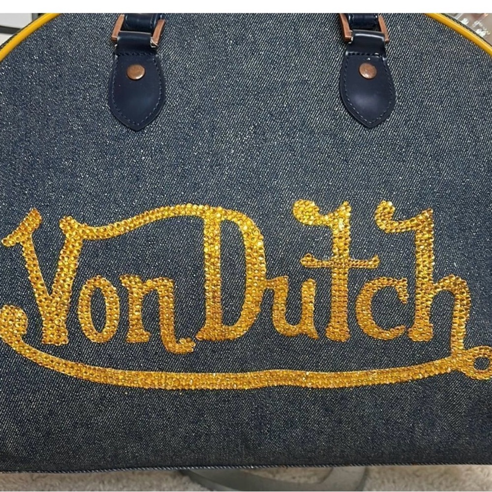 AUTHENTIC Von Dutch Bowling Bag Bling Blue Denim Tote Duffle